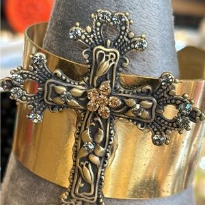 Gold Cross Cuff bracelet with crystal accents!